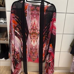 Colorful Sheer Kimono with Geometric Patterns